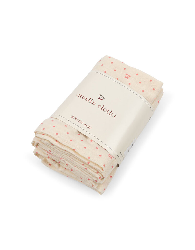 Konges Sløjd 3 Pack Muslin Cloth Cherry Dot