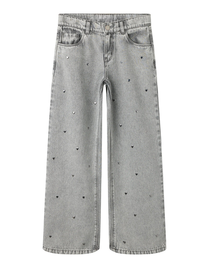 name it Rose Wide Heart Studs Light Grey Denim