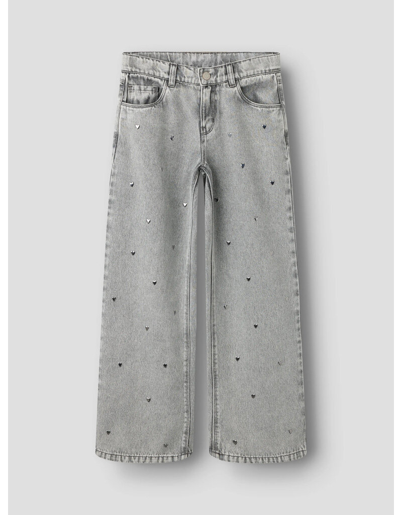 name it Rose Wide Heart Studs Light Grey Denim
