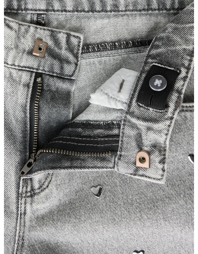 name it Rose Wide Heart Studs Light Grey Denim