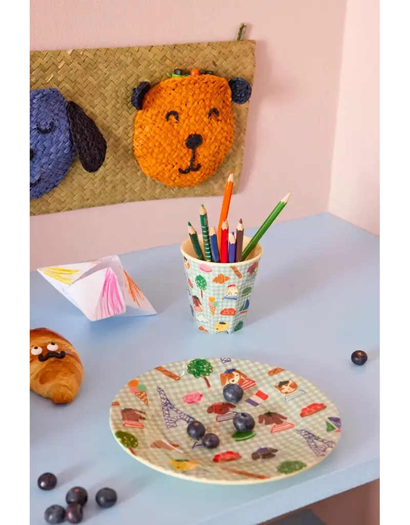 Rice Melamine Brod Blue Kids in Paris Print