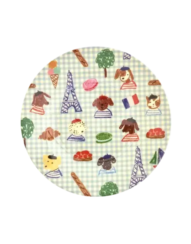 Rice Melamine Brod Blue Kids in Paris Print