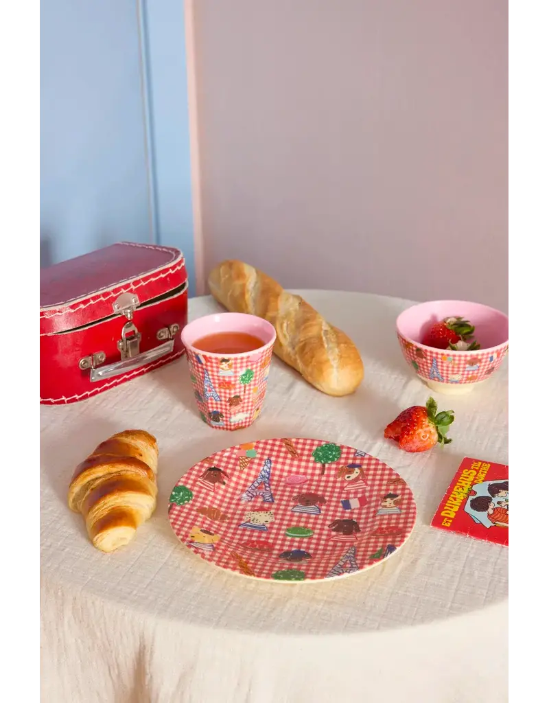 Rice Melamine Cup Bord Red Kids in Paris Print