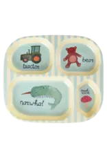 Rice Melamine Kids 4 Room Plate with Blue ABC Print