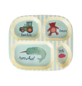 Rice Melamine Kids 4 Room Plate with Blue ABC Print