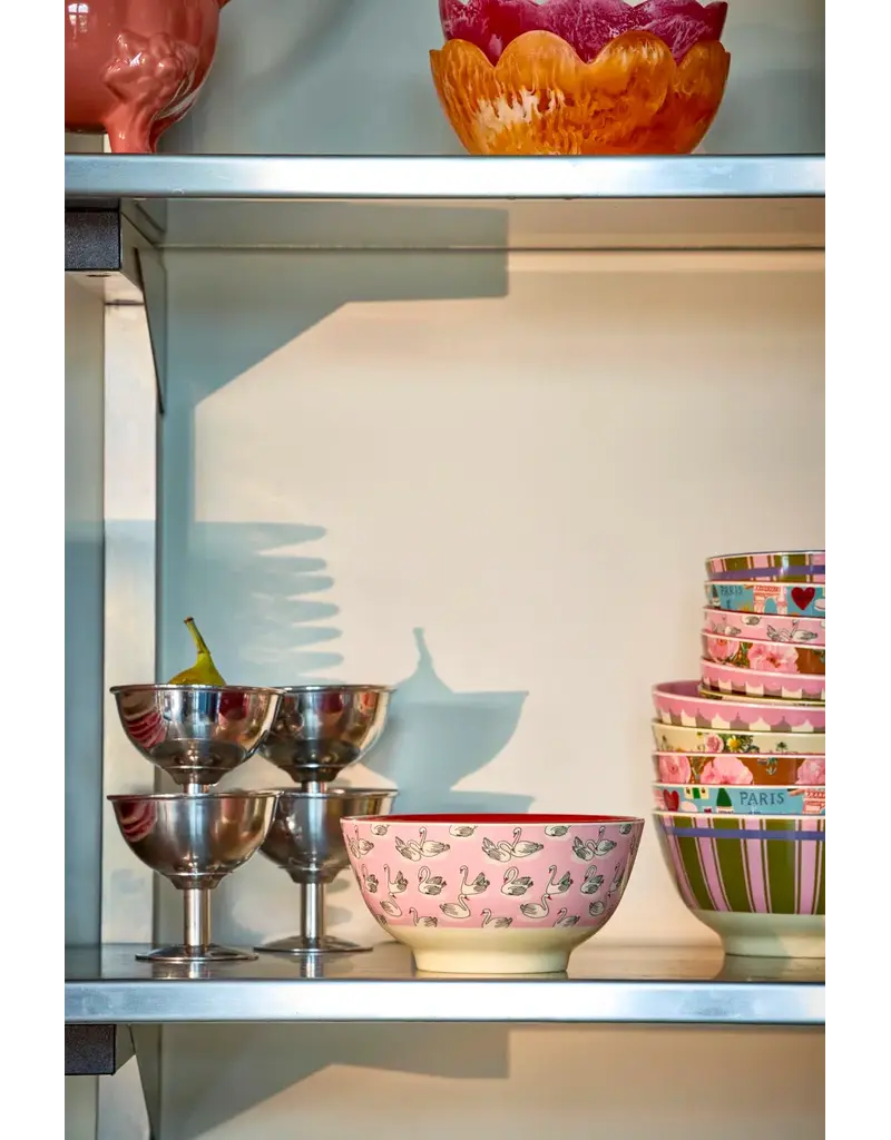Rice Melamine Bowl with Swan Print - Medium - 700 ml