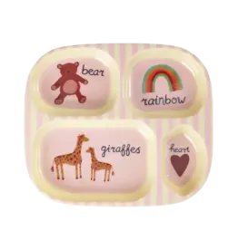 Rice Melamine Kids 4 Room Plate with Pink ABC Print