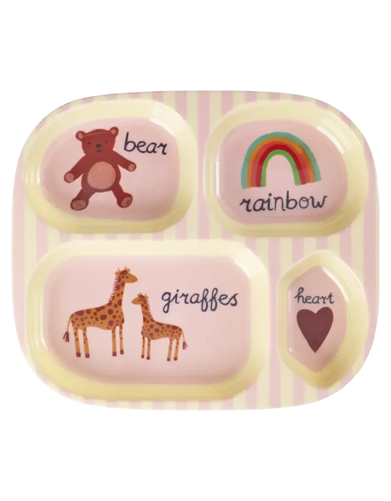 Rice Melamine Kids 4 Room Plate with Pink ABC Print