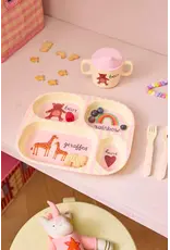 Rice Melamine Kids 4 Room Plate with Pink ABC Print