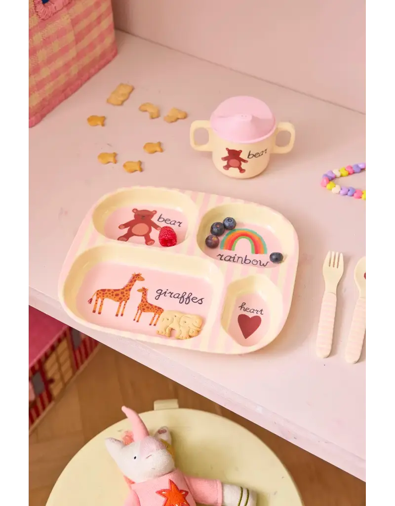 Rice Melamine Kids 4 Room Plate with Pink ABC Print