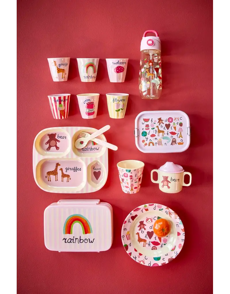 Rice Melamine Kids 4 Room Plate with Pink ABC Print