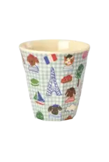 Rice Melamine Cup with Blue Kids in Paris Print - Medium - Blue - 250 ml