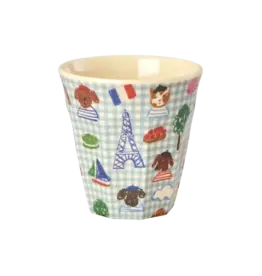 Rice Melamine Cup with Blue Kids in Paris Print - Medium - Blue - 250 ml