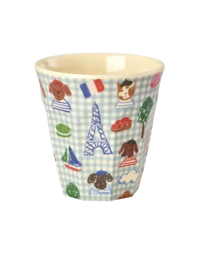 Rice Melamine Cup with Blue Kids in Paris Print - Medium - Blue - 250 ml