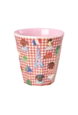 Rice Melamine Cup with Red Kids in Paris Print - Medium - Pink - 250 ml