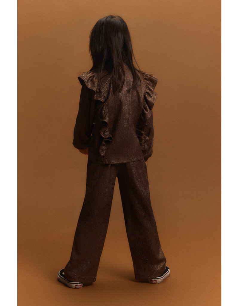Alix the Label Knitted Shiny Wide Leg Pants Warm Brown
