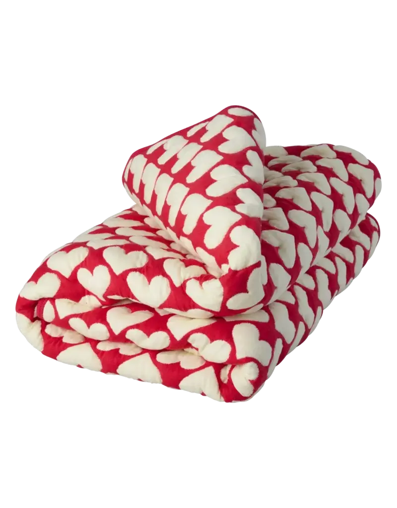 Rice Quilted Plaid in Heart Pattern - Cream and red