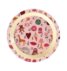 Rice Melamine Kids Lunch Plate with Pink ABC