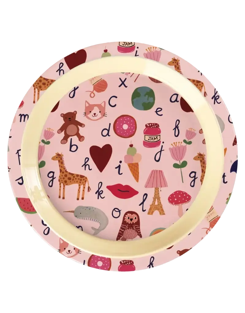 Rice Melamine Kids Lunch Plate with Pink ABC