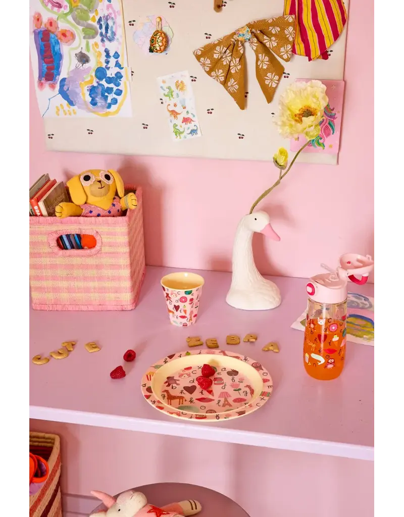 Rice Melamine Kids Lunch Plate with Pink ABC