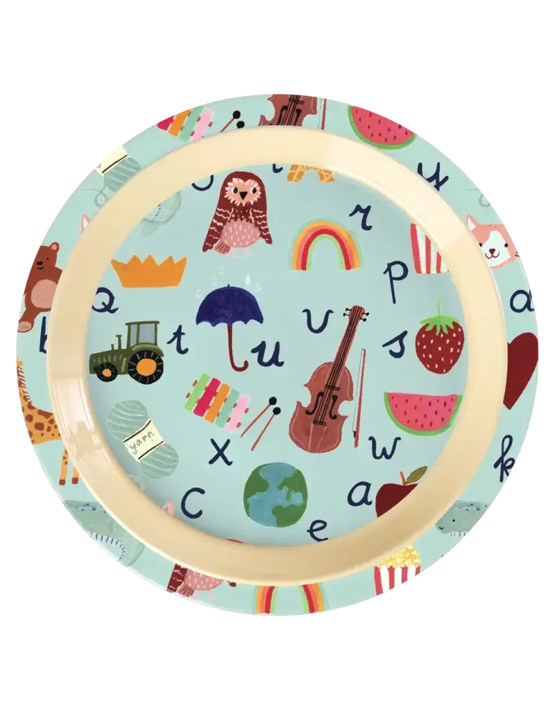 Rice Melamine Kids Lunch Plate with Blue