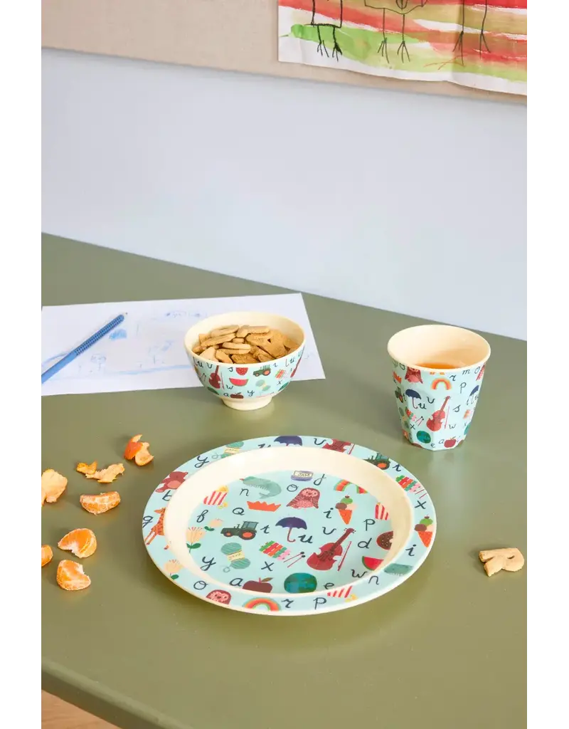 Rice Melamine Kids Lunch Plate with Blue