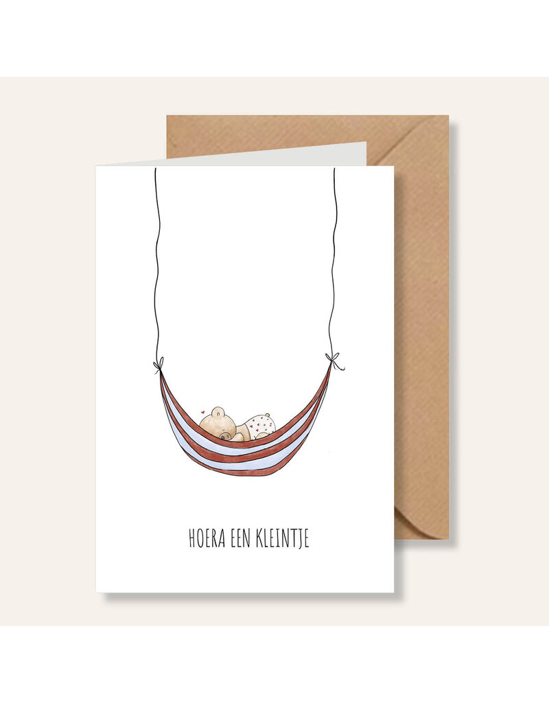 Juulz Illustrations & Design Gevouwen kaart - Geboorte Beertje in Hangmat