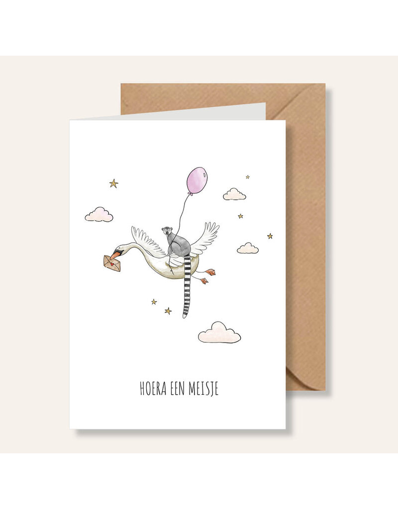 Juulz Illustrations & Design Gevouw Kaart - Zwaan Meisje