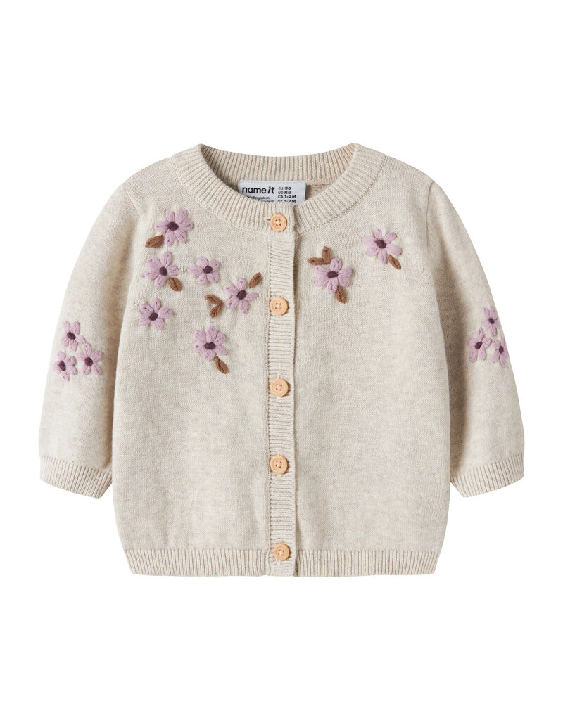 name it Rucca Knit Cardigan Peyote Melange