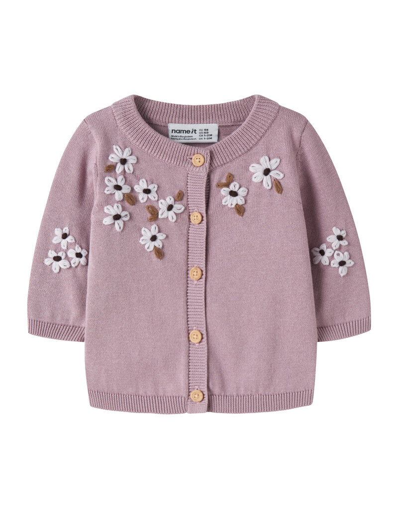 name it Rucca Knit Cardigan Mauve Shadows