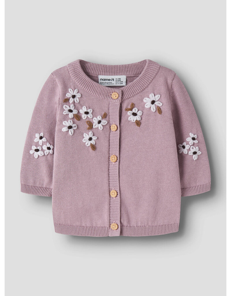 name it Rucca Knit Cardigan Mauve Shadows