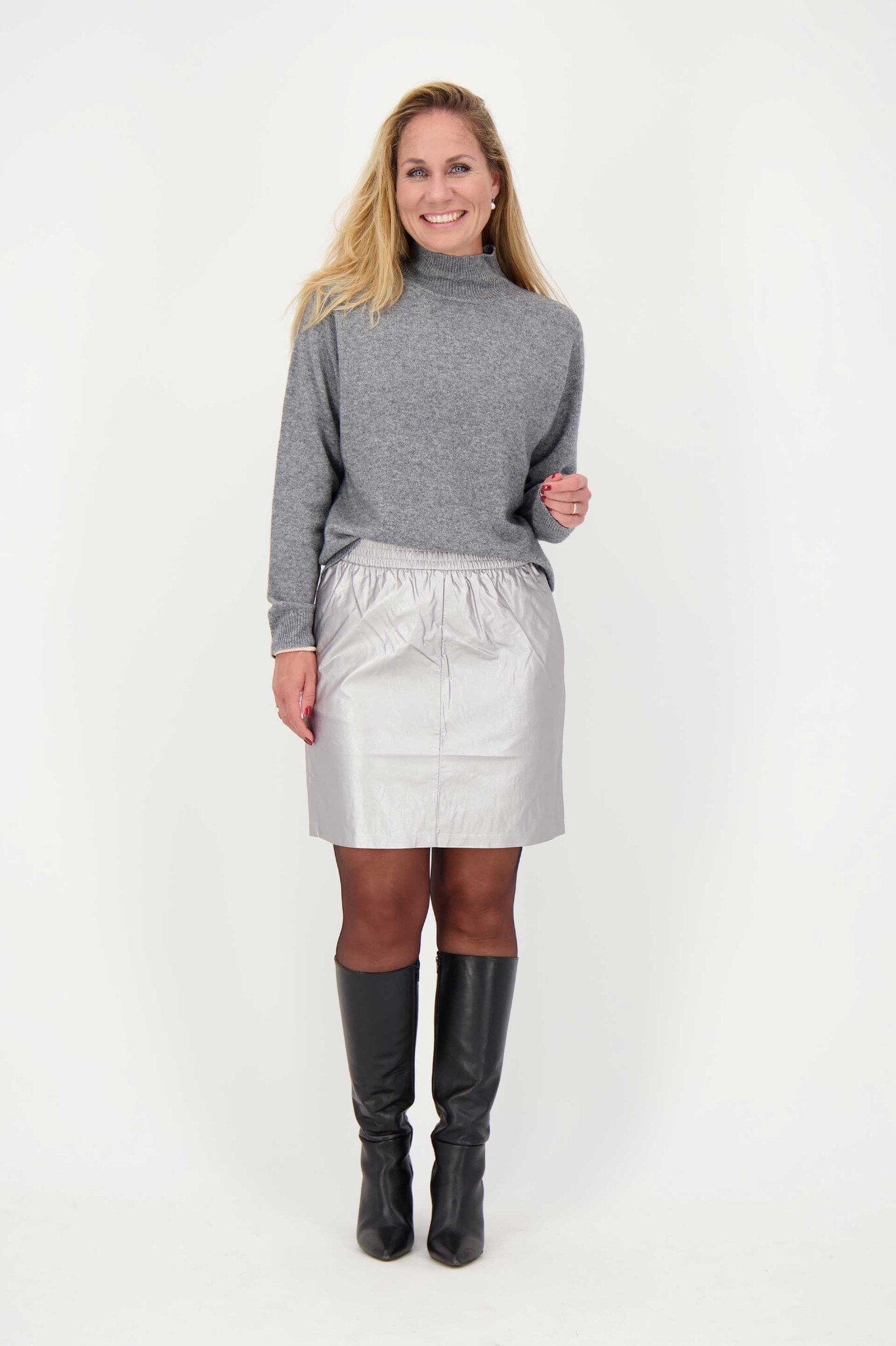 Oui' - Leather Skirt - Silver