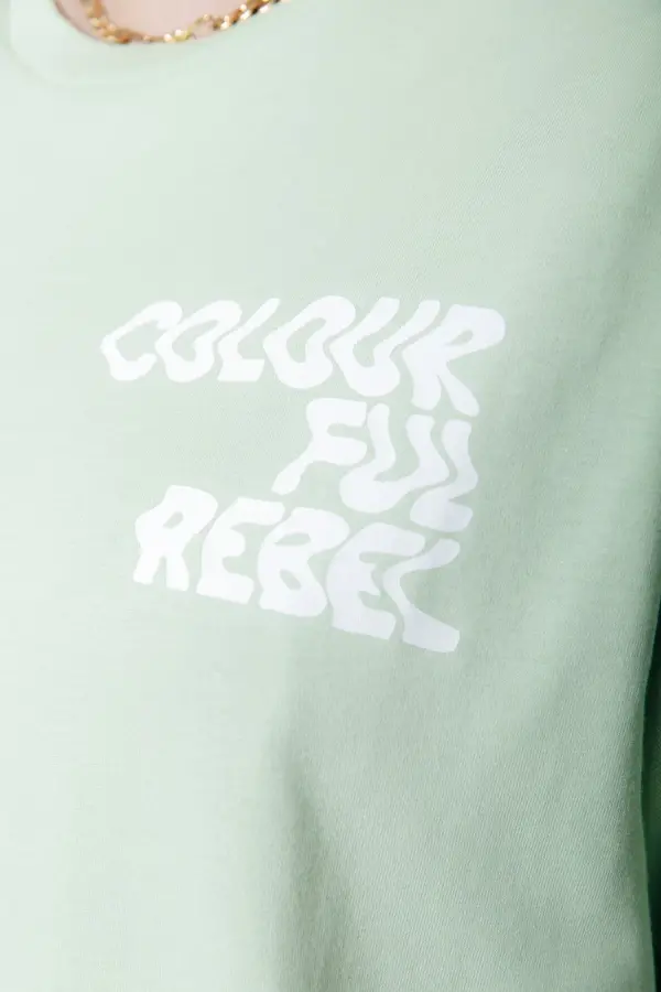 Colourful Rebel - Logo Wave Loosefit Tee - Soft Green