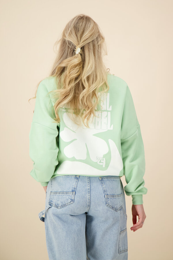 Colourful Rebel  - Flower Dropped Shoulder Sweat - Soft Green