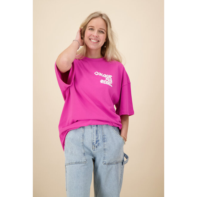 Colourful Rebel - Logo Wave Oversized Tee - Fuchsia