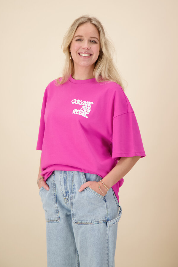 Colourful Rebel - Logo Wave Oversized Tee - Fuchsia