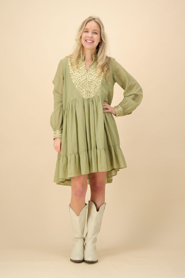 Greek Archaic Kori - Chiffon Dress - Tea/Gold