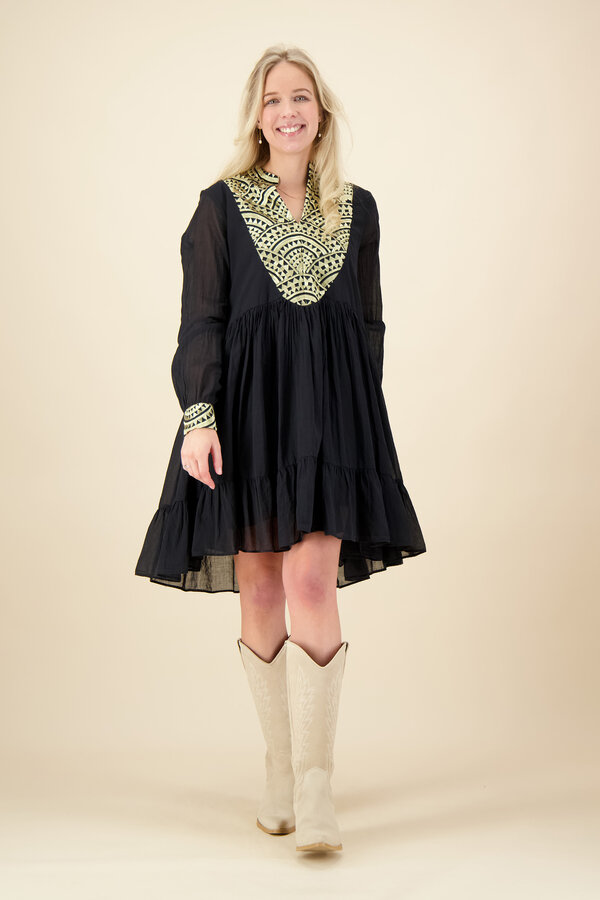 Greek Archaic Kori - Chiffon Dress - Black/Gold