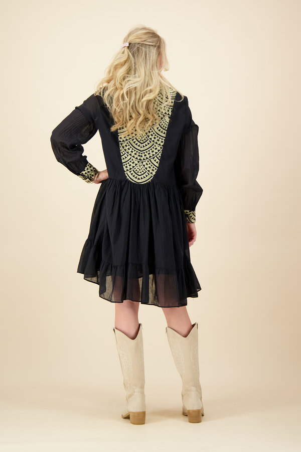 Greek Archaic Kori - Chiffon Dress - Black/Gold