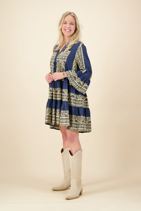 Greek Archaic Kori - Classic Dress - Navy Blue/Gold