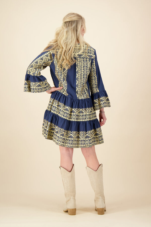 Greek Archaic Kori - Classic Dress - Navy Blue/Gold