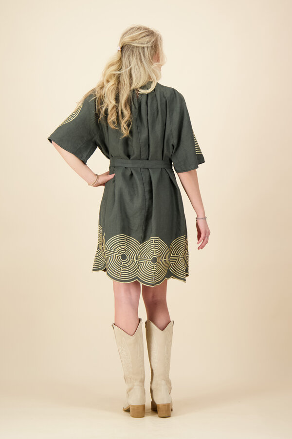 Greek Archaic Kori - Volume Mini Dress - Khaki/Gold