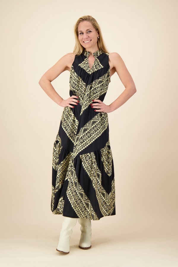 Greek Archaic Kori - Sleeveless Dress - Black/Gold