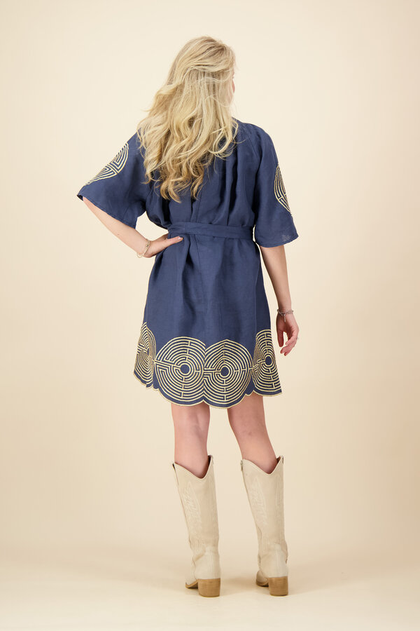 Greek Archaic Kori - Volume Mini Dress - Navy Blue/Gold