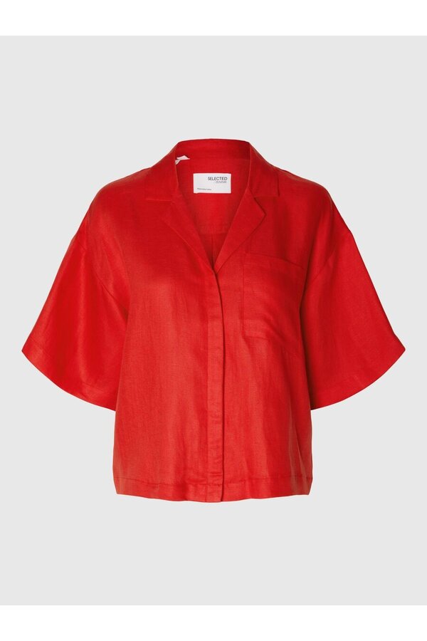 Selected Femme - Lyra Linnen Shirt - Flame Scarlet