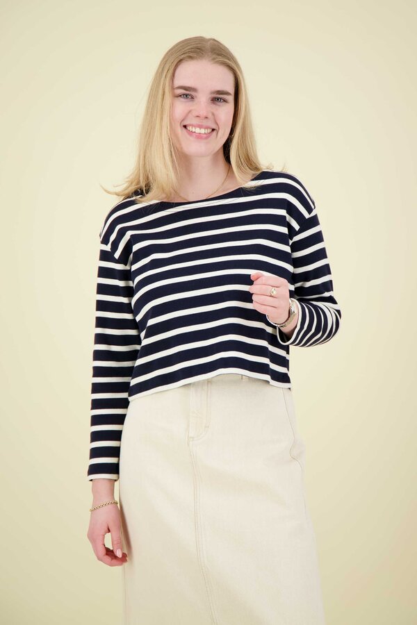 Co'Couture - Classic Strip Crop Sweat - Navy