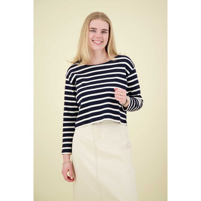 Co'Couture - Classic Strip Crop Sweat - Navy