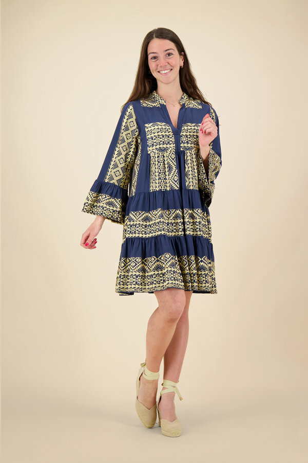 Greek Archaic Kori - Classic Dress - Navy Blue/Gold