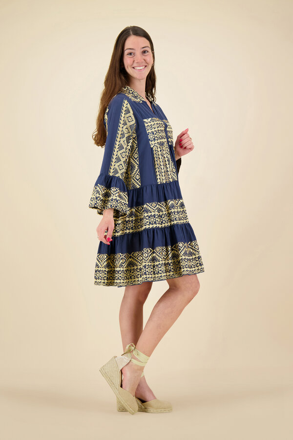 Greek Archaic Kori - Classic Dress - Navy Blue/Gold