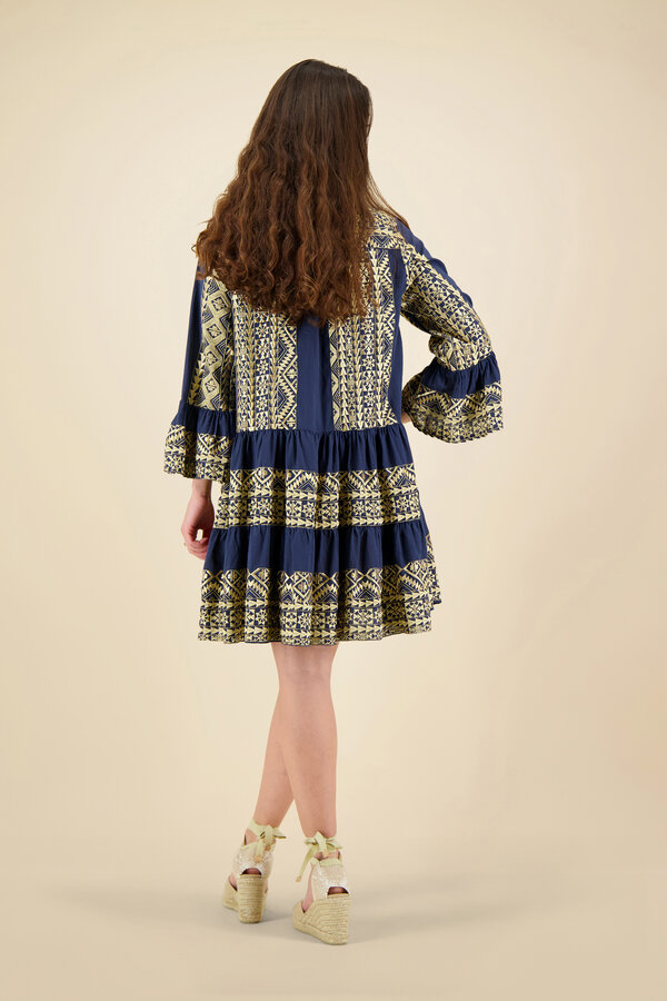 Greek Archaic Kori - Classic Dress - Navy Blue/Gold